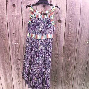 Duro Olown Dress Women Sz 8 Black African Print Cotton Sleeveless Fit Flare Midi